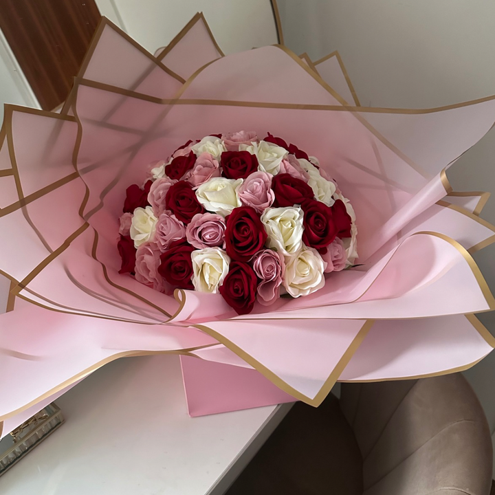 50 Mixed Pink, Red, Ivory Forever Roses