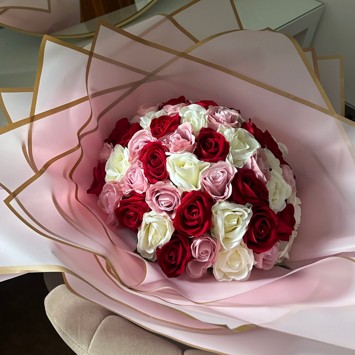 50 Mixed Pink, Red, Ivory Forever Roses