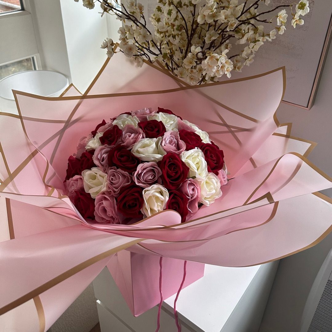 50 Mixed Pink, Red, Ivory Forever Roses