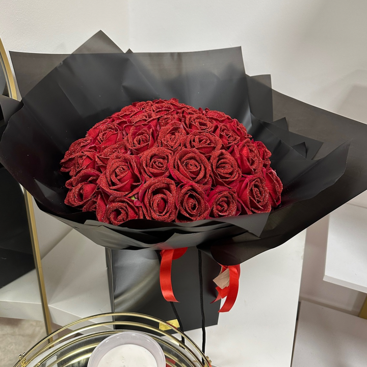 50 Red Glitter Forever Roses