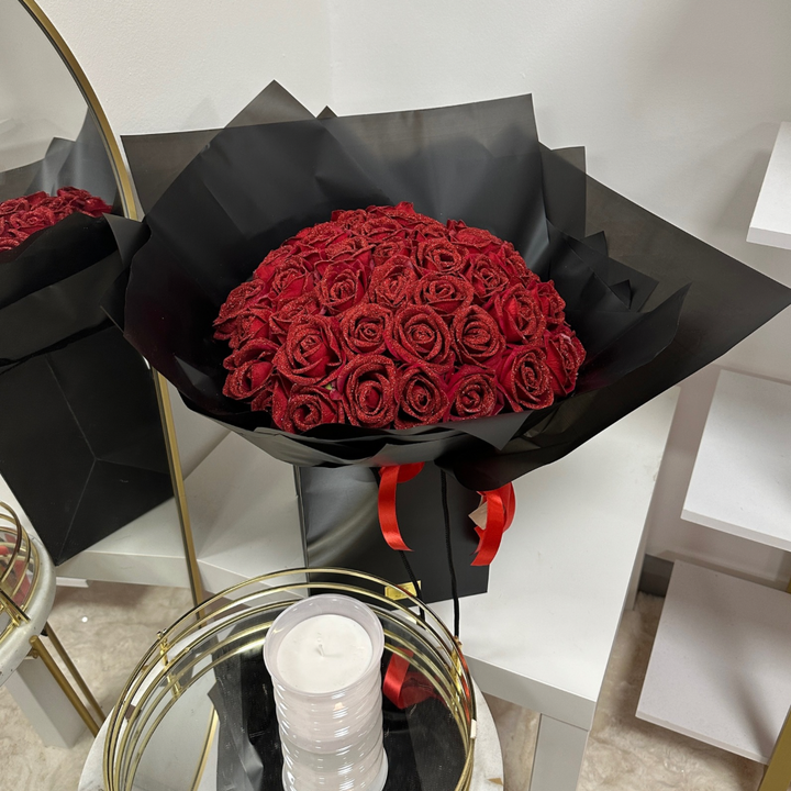 50 Red Glitter Forever Roses